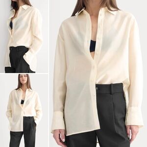 EVERLANE Oversized Shirt in Cotton-Silk Organza in Parchment Small NWT S